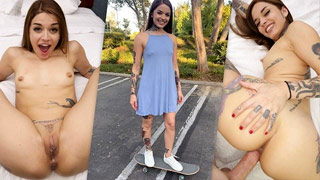 Chava patinadora tatuada en skate chorrea en público. Vanessa Vega